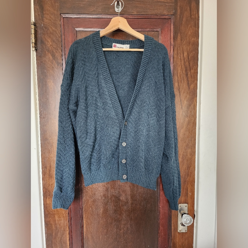 Vintage Palermo Cardigan Sweater Medium Blue Textured Knit 80s/90s Acrylic